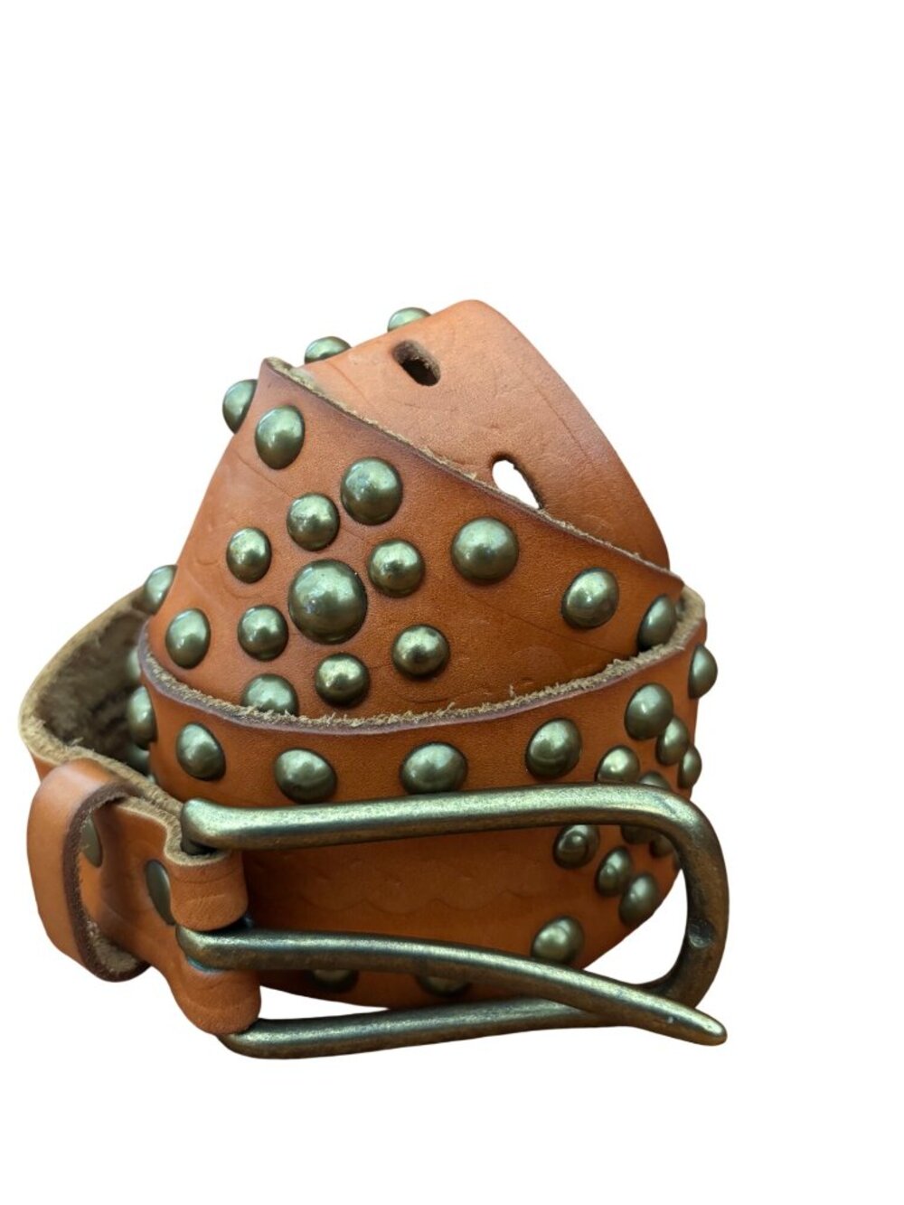 GAP Studded Brown Leather Belt Antique Brass Accents Rugged Western Style
